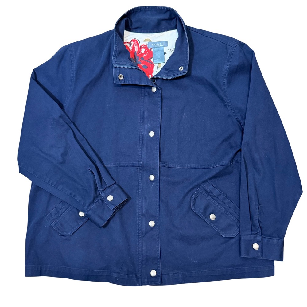 Navy Blue Chore Jacket (18W) Womens Snap Front Utility Coat Lightweight Cotton